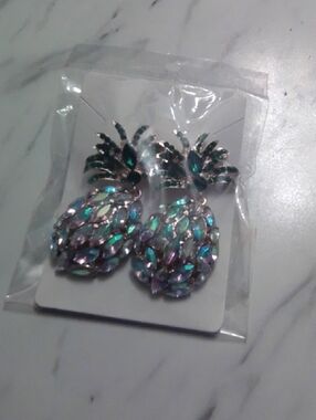 Crystal Pineapple Drop Earrings - Iridescent Green